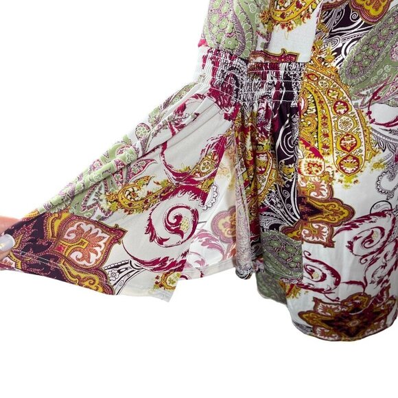 Est. 1946 Swing Dress Paisley Bell sleeve Stretch Mustard Maroon Size M Medium - Picture 6 of 8